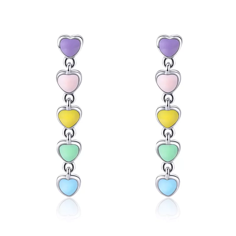 (imagen para) Pendientes de botón de plata estilo Pandora con corazones arcoíris - SCE451