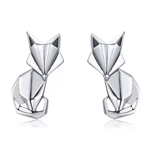 (imagen para) Pendientes de botón de plata estilo Pandora con diseño de zorro de origami - SCE526