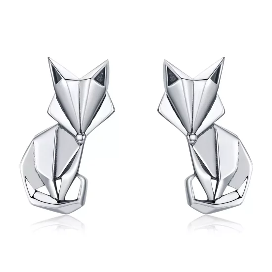 (imagen para) Pendientes de botón de plata estilo Pandora con diseño de zorro de origami - SCE526