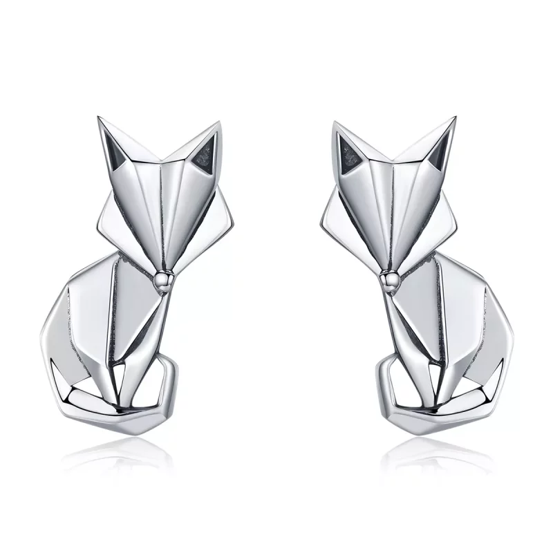 (imagen para) Pendientes de botón de plata estilo Pandora con diseño de zorro de origami - SCE526
