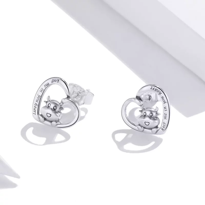 (imagen para) Pendientes de botón de plata estilo Pandora con linda vaca - SCE984 - Ver 2