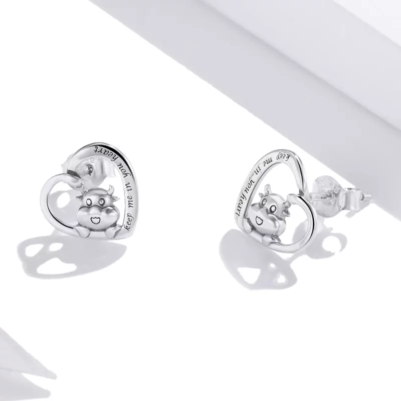 (imagen para) Pendientes de botón de plata estilo Pandora con linda vaca - SCE984 - Ver 3