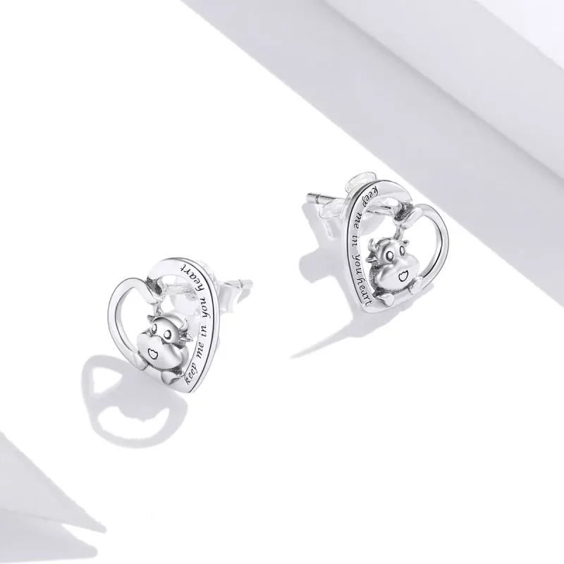 (imagen para) Pendientes de botón de plata estilo Pandora con linda vaca - SCE984 - Ver 4