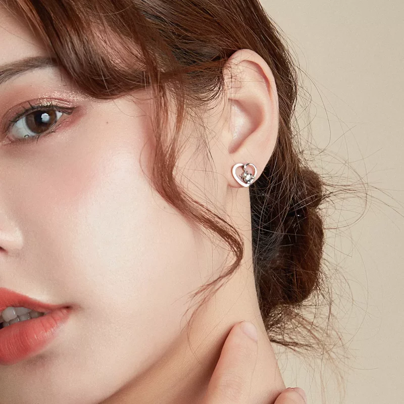 (imagen para) Pendientes de botón de plata estilo Pandora con linda vaca - SCE984 - Ver 7