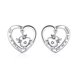 Pendientes de botón de plata estilo Pandora con linda vaca - SCE984 (imagen para) Pendientes de botón de plata estilo Pandora con linda vaca - SCE984