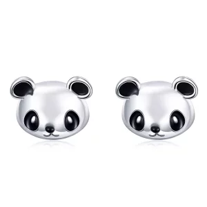 (imagen para) Pendientes de botón de plata estilo Pandora con lindo diseño de panda - SCE386