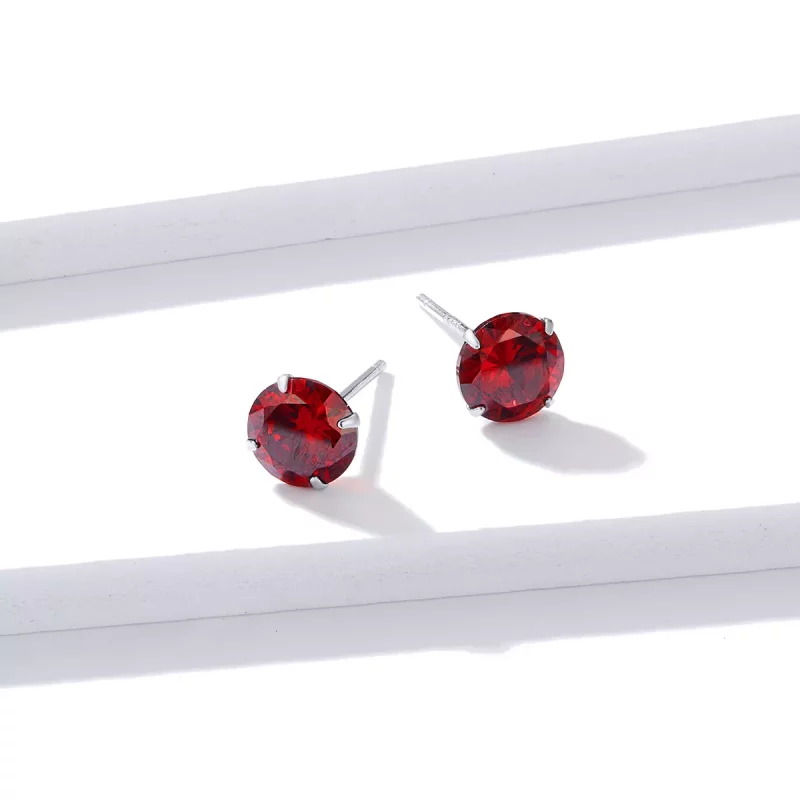 (imagen para) Pendientes de botón de plata estilo Pandora con rubí - BSE166-RD - Ver 2