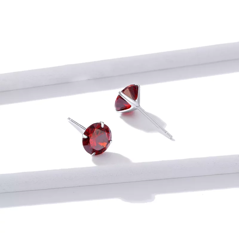 (imagen para) Pendientes de botón de plata estilo Pandora con rubí - BSE166-RD - Ver 3