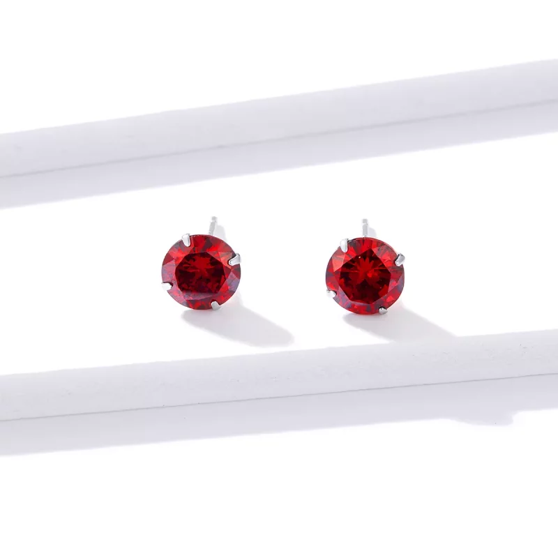 (imagen para) Pendientes de botón de plata estilo Pandora con rubí - BSE166-RD - Ver 4