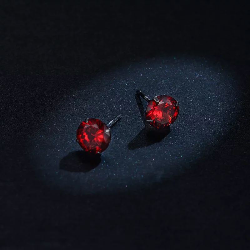 (imagen para) Pendientes de botón de plata estilo Pandora con rubí - BSE166-RD - Ver 5
