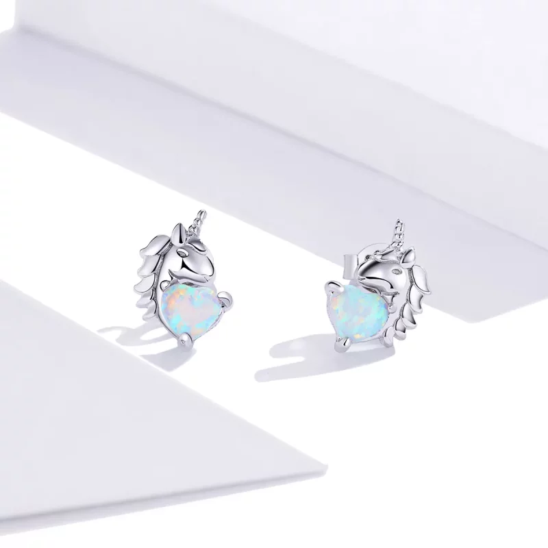 (imagen para) Pendientes de botón de unicornio plateado con estilo Pandora - SCE896 - Ver 2