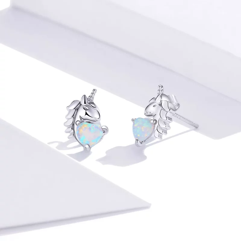 (imagen para) Pendientes de botón de unicornio plateado con estilo Pandora - SCE896 - Ver 3
