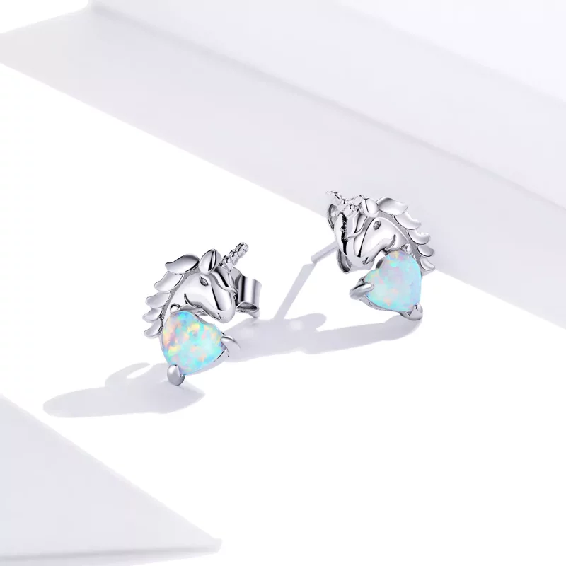 (imagen para) Pendientes de botón de unicornio plateado con estilo Pandora - SCE896 - Ver 4