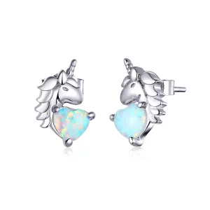 (imagen para) Pendientes de botón de unicornio plateado con estilo Pandora - SCE896