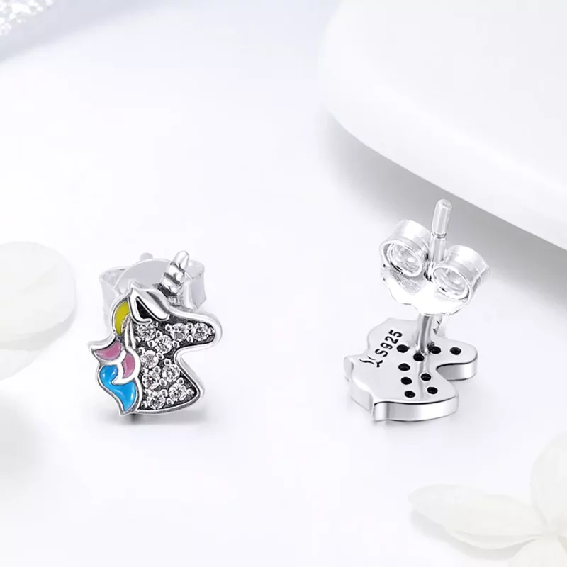 (imagen para) Pendientes de botón de unicornio plateado estilo Pandora - SCE426 - Ver 3