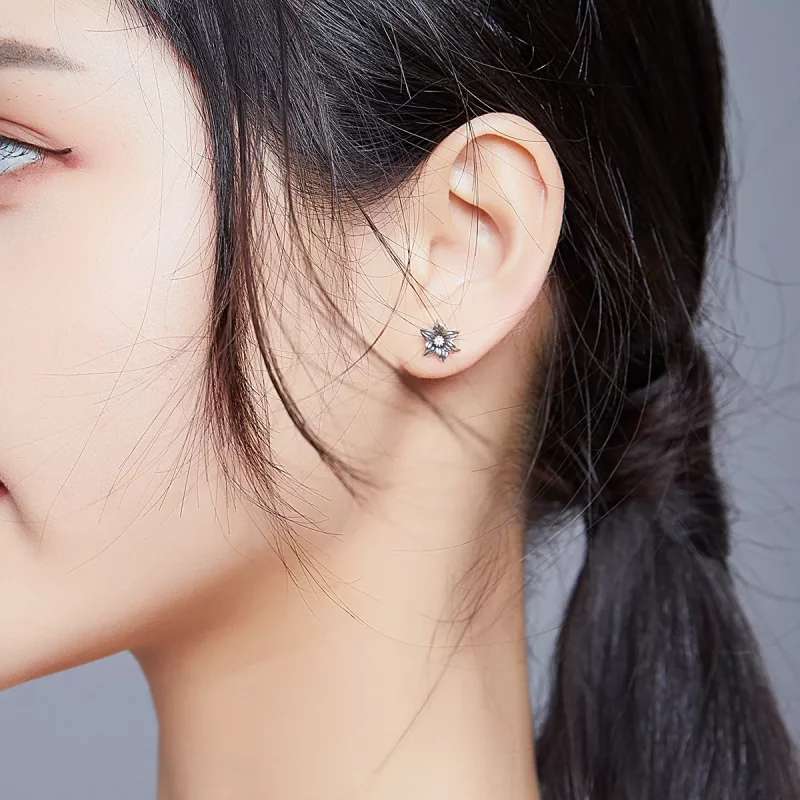 (imagen para) Pendientes de botón en estilo Pandora con mariposa y flor de plata - SCE884 - Ver 5