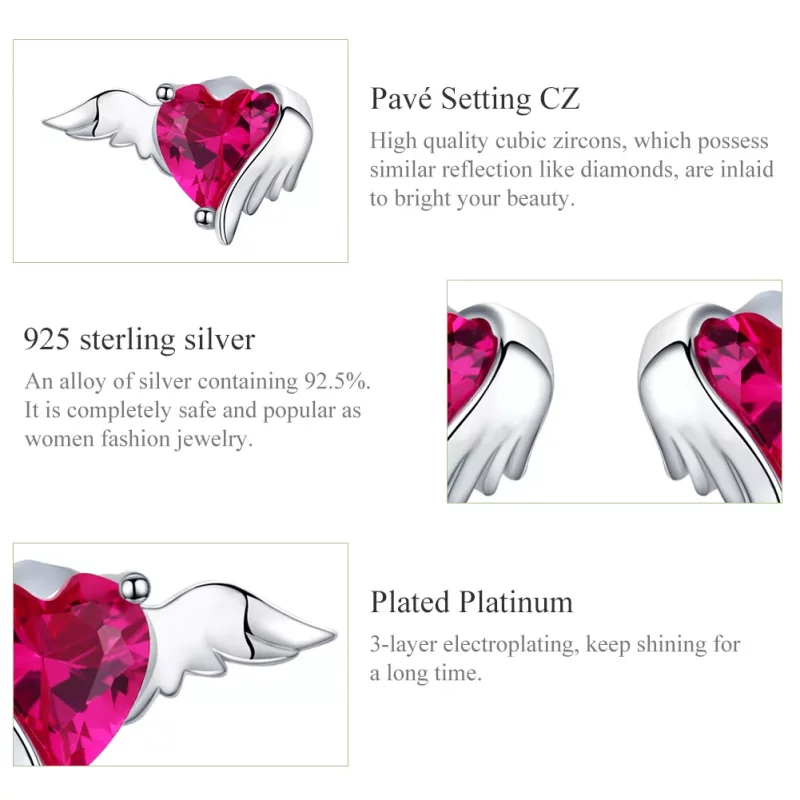 (imagen para) Pendientes de botón en forma de corazón plateado estilo Pandora - SCE690 - Ver 2
