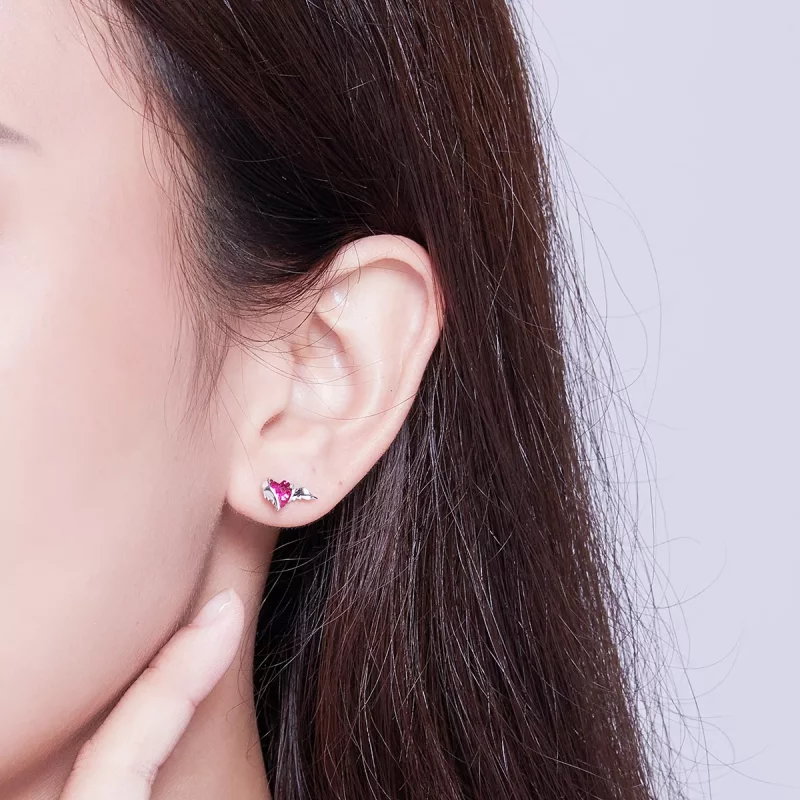 (imagen para) Pendientes de botón en forma de corazón plateado estilo Pandora - SCE690 - Ver 6