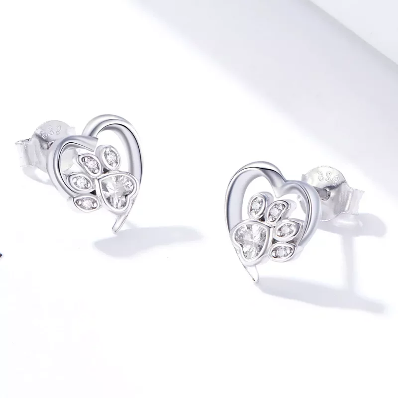 (imagen para) Pendientes de botón en forma de pata de perro de plata estilo Pandora - SCE654-W - Ver 2
