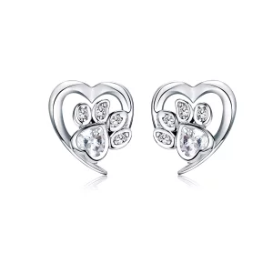Pendientes de botón en forma de pata de perro de plata estilo Pandora - SCE654-Wh (imagen para) Pendientes de botón en forma de pata de perro de plata estilo Pandora - SCE654-Wh