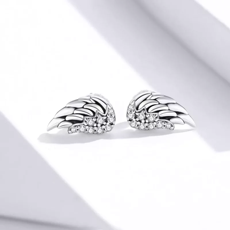 (imagen para) Pendientes de botón estilo Pandora con alas de plata - SCE882 - Ver 2
