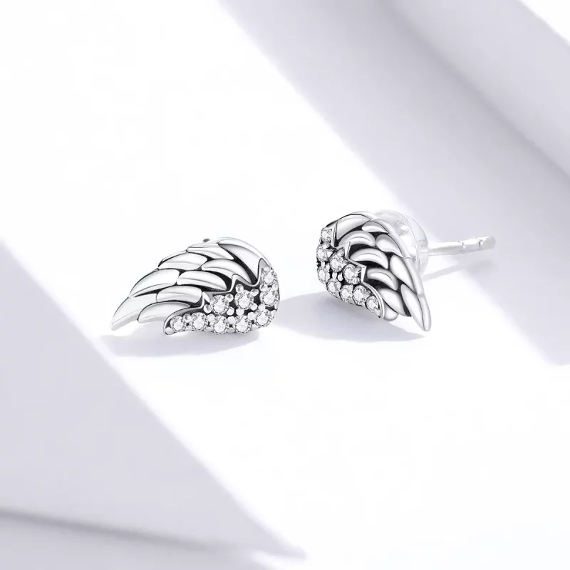(imagen para) Pendientes de botón estilo Pandora con alas de plata - SCE882 - Ver 3
