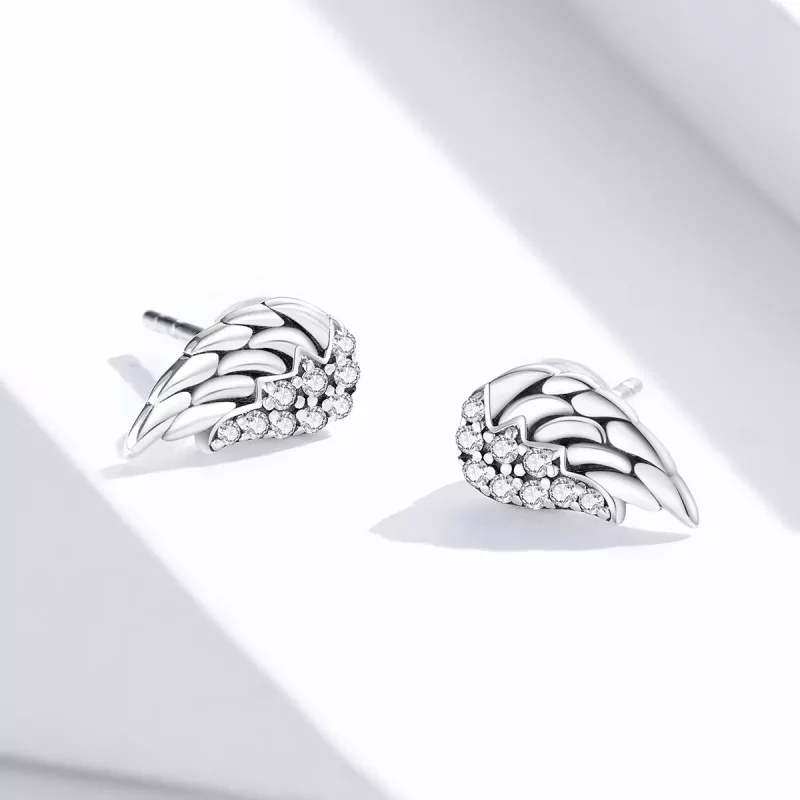 (imagen para) Pendientes de botón estilo Pandora con alas de plata - SCE882 - Ver 4