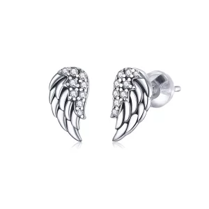 (imagen para) Pendientes de botón estilo Pandora con alas de plata - SCE882