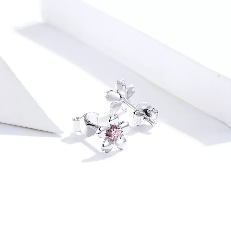 (imagen para) Pendientes de botón estilo Pandora con flor de margarita de plata - SCE784 - Ver 3