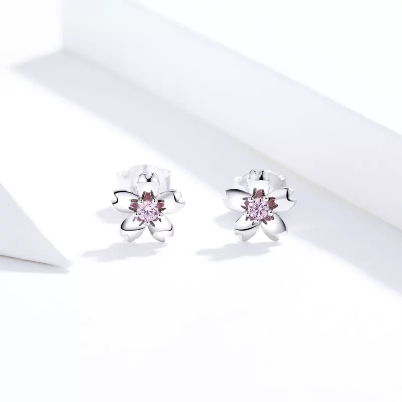 (imagen para) Pendientes de botón estilo Pandora con flor de margarita de plata - SCE784 - Ver 4