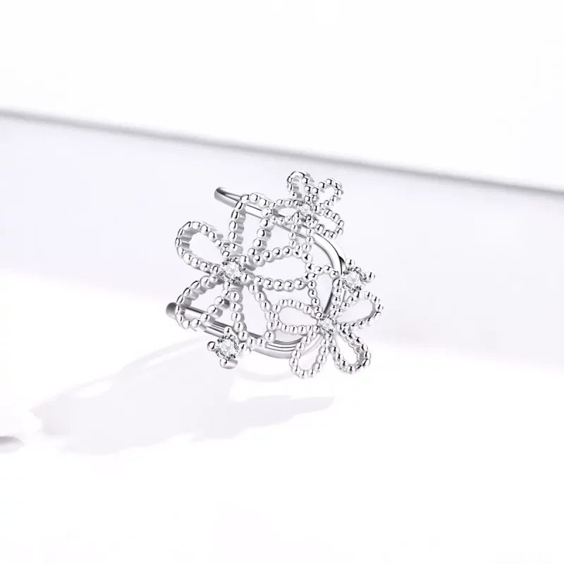 (imagen para) Pendientes de Botón Estilo Pandora con Flores Brillantes de Plata - SCE921 - Ver 2