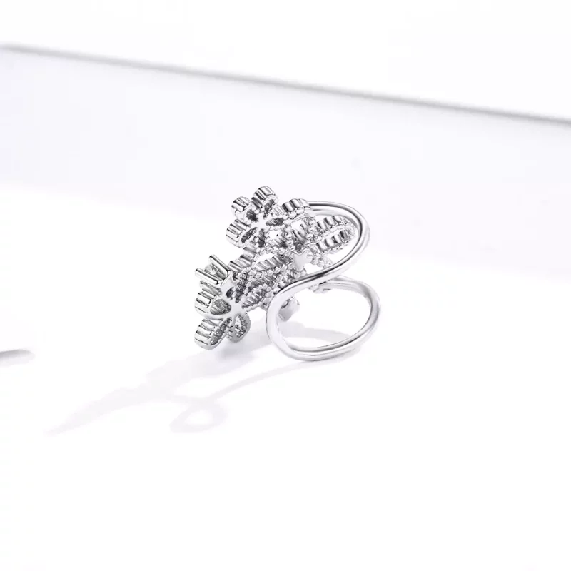 (imagen para) Pendientes de Botón Estilo Pandora con Flores Brillantes de Plata - SCE921 - Ver 3