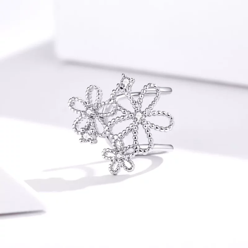 (imagen para) Pendientes de Botón Estilo Pandora con Flores Brillantes de Plata - SCE921 - Ver 4