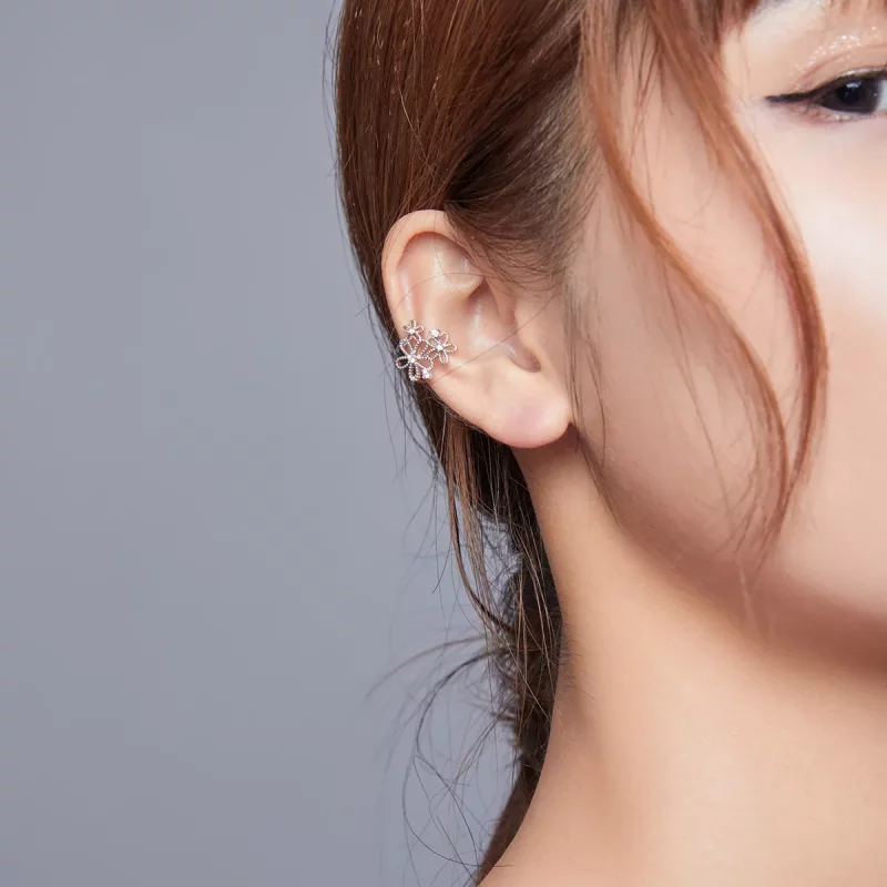 (imagen para) Pendientes de Botón Estilo Pandora con Flores Brillantes de Plata - SCE921 - Ver 5