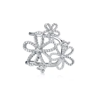 (imagen para) Pendientes de Botón Estilo Pandora con Flores Brillantes de Plata - SCE921