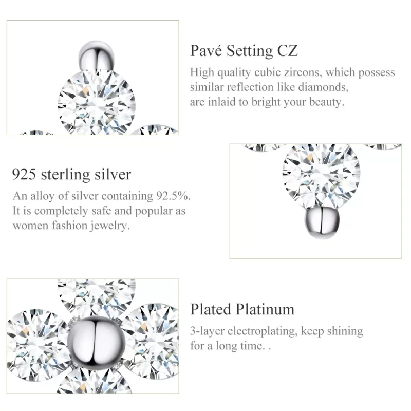 (imagen para) Pendientes de botón estilo Pandora con flores de luz de plata - SCE648 - Ver 3