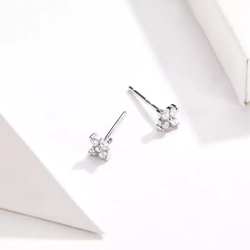 (imagen para) Pendientes de botón estilo Pandora con flores de luz de plata - SCE648 - Ver 2