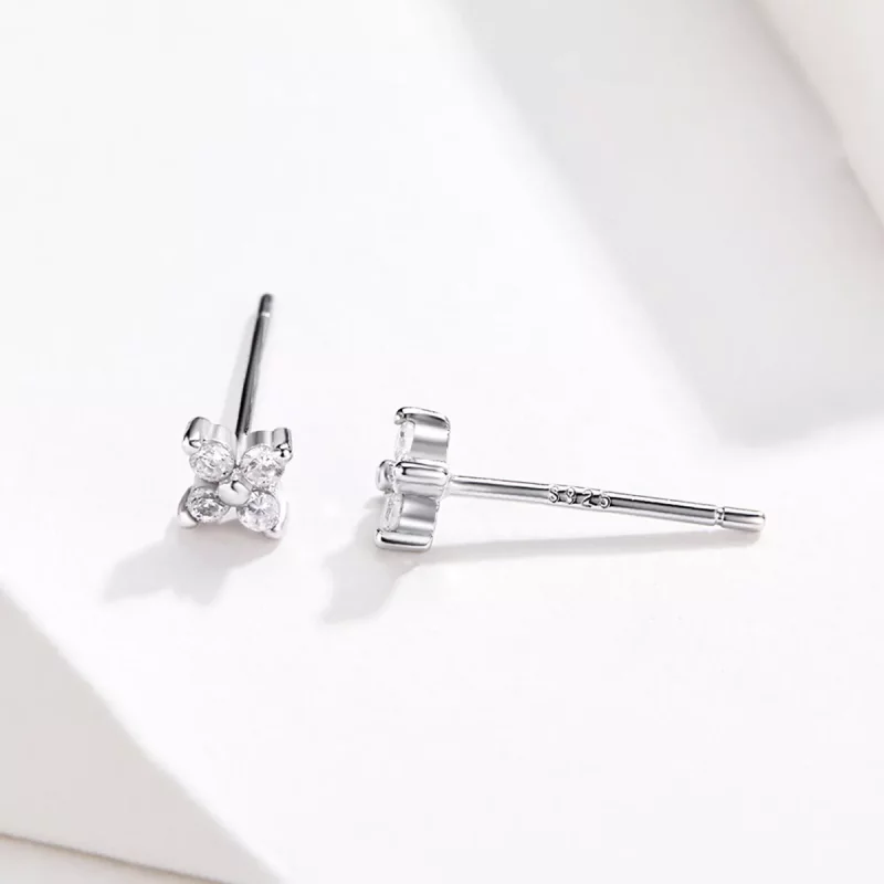 (imagen para) Pendientes de botón estilo Pandora con flores de luz de plata - SCE648 - Ver 4
