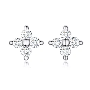 (imagen para) Pendientes de botón estilo Pandora con flores de luz de plata - SCE648