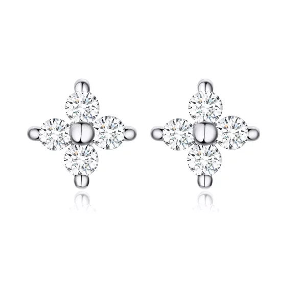 (imagen para) Pendientes de botón estilo Pandora con flores de luz de plata - SCE648