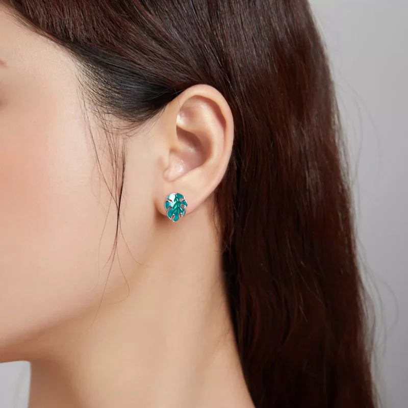 (imagen para) Pendientes de botón estilo Pandora con hoja de plata y flamencos - SCE1124 - Ver 6