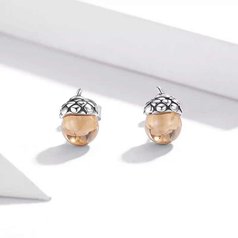 (imagen para) Pendientes de botón estilo Pandora de plata brillante con forma de fruto del rob - Ver 2