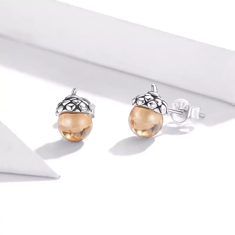 (imagen para) Pendientes de botón estilo Pandora de plata brillante con forma de fruto del rob - Ver 3