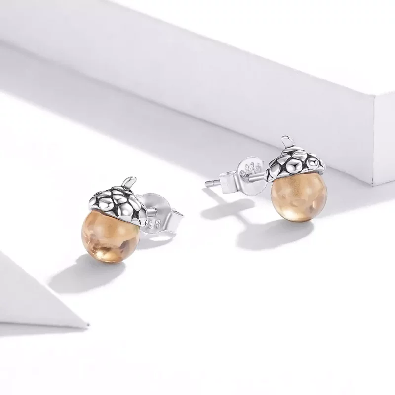(imagen para) Pendientes de botón estilo Pandora de plata brillante con forma de fruto del rob - Ver 4