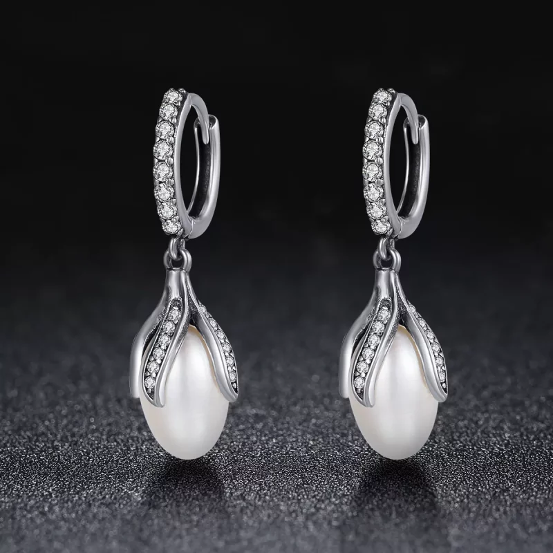 (imagen para) Pendientes de botón estilo Pandora de plata con brote de mimosa - SCE259 - Ver 2