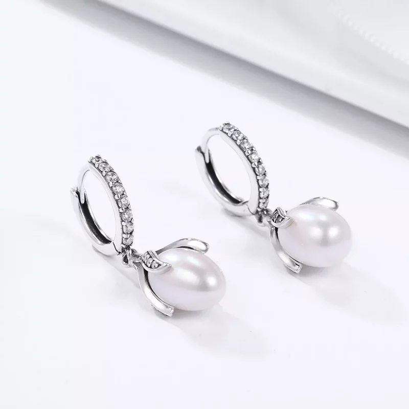 (imagen para) Pendientes de botón estilo Pandora de plata con brote de mimosa - SCE259 - Ver 3