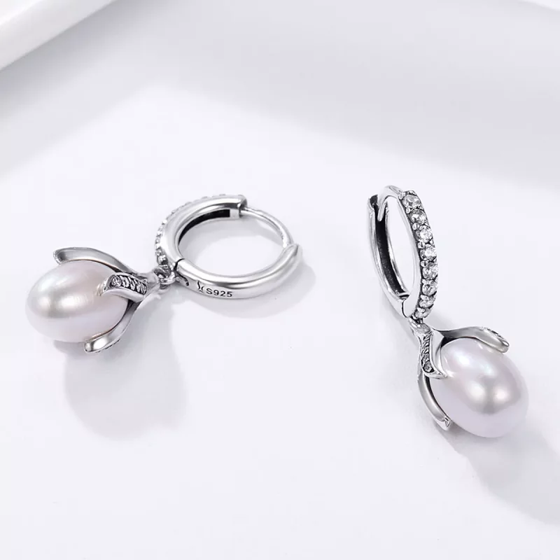 (imagen para) Pendientes de botón estilo Pandora de plata con brote de mimosa - SCE259 - Ver 4