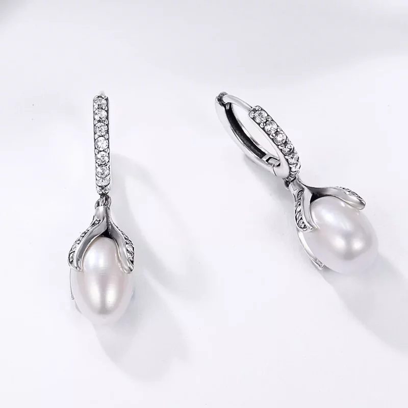 (imagen para) Pendientes de botón estilo Pandora de plata con brote de mimosa - SCE259 - Ver 5
