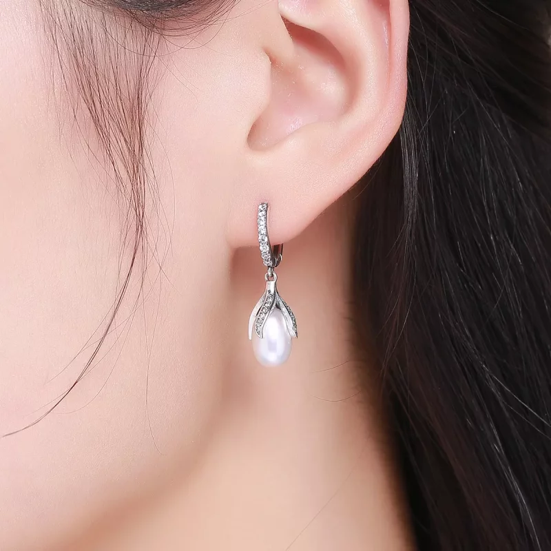 (imagen para) Pendientes de botón estilo Pandora de plata con brote de mimosa - SCE259 - Ver 6