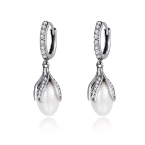 (imagen para) Pendientes de botón estilo Pandora de plata con brote de mimosa - SCE259